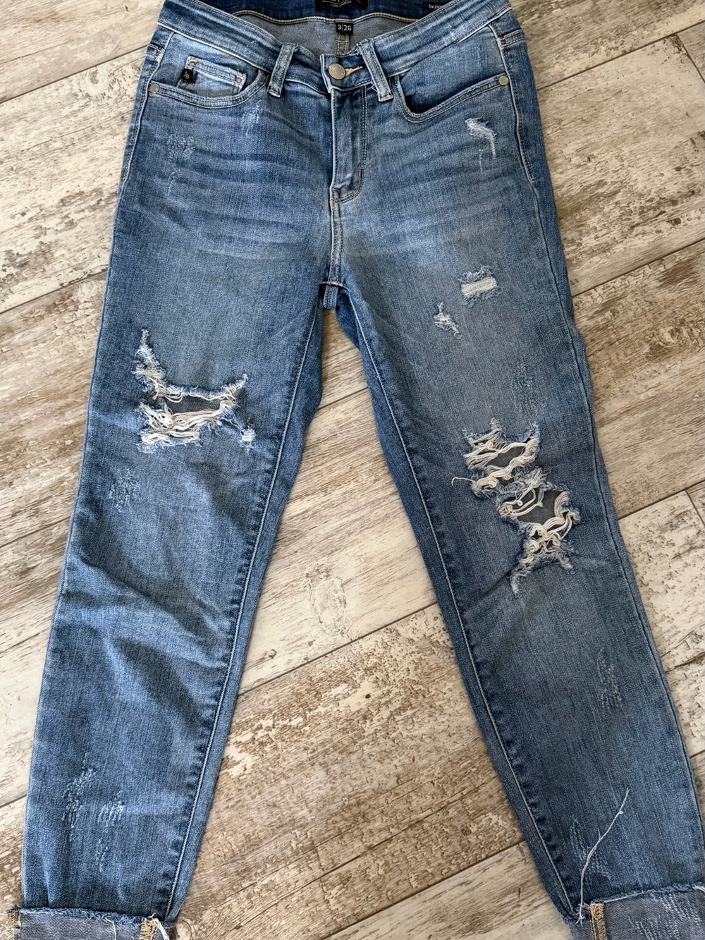 Judy Blue Distressed Boyfriend Jeans - Light Blue